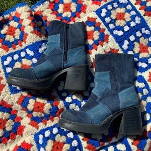 Vintage Denim Patchwork Platform Boots